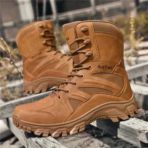 Durable men's high-top tactical combat boots with breathable mesh and anti-slip sole