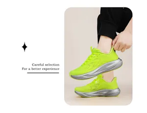Lightweight neon green breathable mesh running shoes with silver cushioned sole for comfort