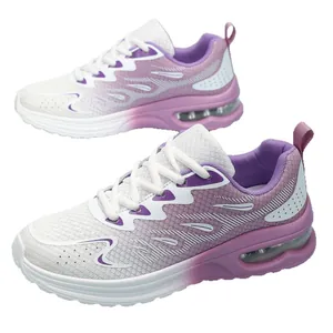 Purple and white gradient mesh breathable running shoes for women featuring air cushion soles