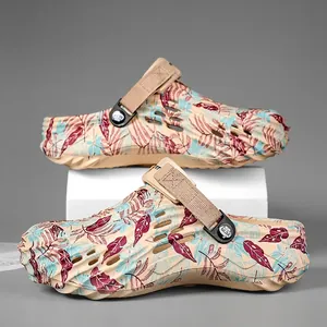 Men's Casual Clogs Summer Beach Shoes Outdoor Leaf Printed Anti-Slip Thick Sole Breathable Lightweight Garden Sandals For Men