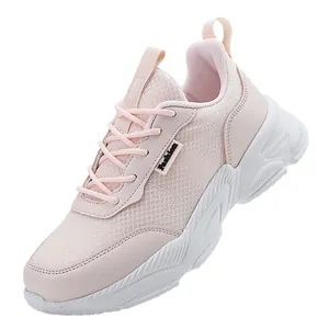 Sneaker da donna con plateau leggero e traspirante rosa chiaro con chiusura a stringhe moda