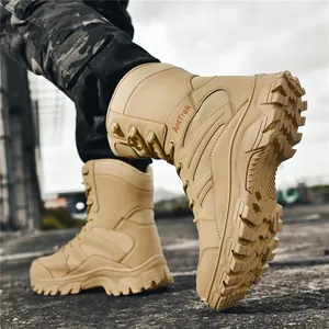 High-top breathable men's tactical combat boots with non-slip sole for outdoor hiking