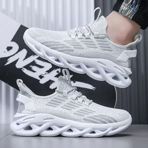 Lightweight men's running shoes featuring breathable knit uppers and blade soles.