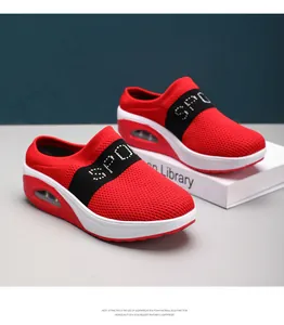 Stylish women's red breathable mesh platform mules featuring comfortable cushioned sole