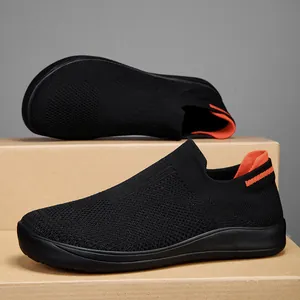 Men's black breathable mesh barefoot sock shoes with wide toe box design.