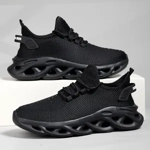 Men Running Shoes Breathable Flyknit Mesh Casual Sneakers Shock Absorption Blade Sole Lightweight Soft Bottom Sports Shoes