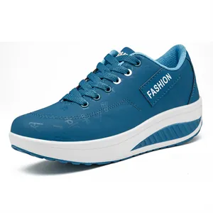 Scarpe con zeppa blu da donna con suola a dondolo per camminata casual all'aperto