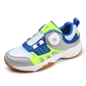 Professional kids badminton shoes with breathable mesh and no-tie rotary buckle