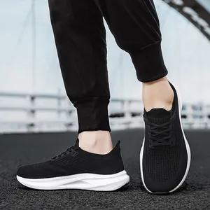Breathable fly-knit men's running shoes with a wide-toe box and cushioned sole