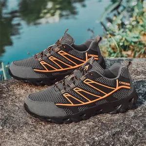 Zapatos de seguridad transpirables en gris y naranja para hombre con suelas antideslizantes