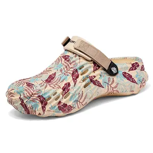 Men's stylish outdoor floral print clogs with non-slip sole and adjustable heel strap
