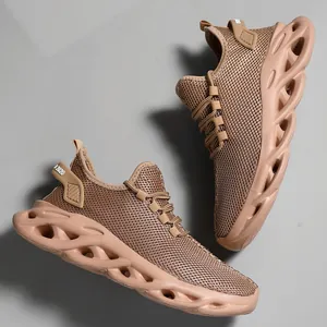 Men's mesh running sneakers with breathable upper and hollow blade cushioning sole