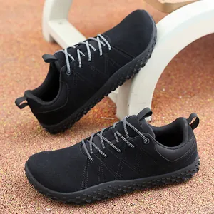 Black minimalist wide-toe barefoot walking shoes with anti-slip soft sole