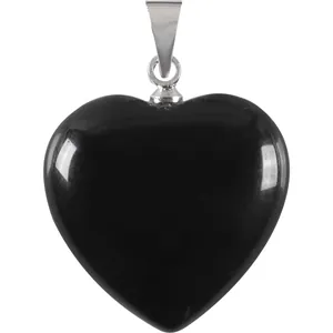 Pendente a forma di cuore in pietra nera lucida con gancio in argento per gioielli fai-da-te