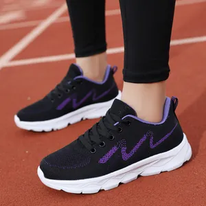 Baskets en Maille Respirante pour Femmes Chaussures de Course Tissées Volantes Chaussures de Sport Plates Décontractées