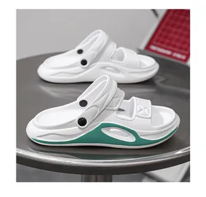 Modern white and green men's sporty sandals with thick soft soles and two-way wear straps.