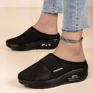 Women's breathable mesh slip-on hollow-out sneakers with platform air cushion sole