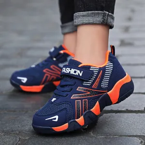 2024 Boys Mesh Running Shoes Breathable Lightweight Soft Sole Hook and Loop Sneakers for Kids Student Sport Casual Footwear