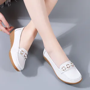 Dames Comfort Wedge Loafers Split Lederen Opengewerkte Rijschoenen Casual Slip On Mocassins Grote Maat 44 Voor Zwangere Vrouwen