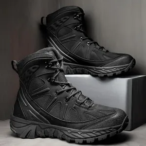Professional black high-top tactical military boots for outdoor training and hiking