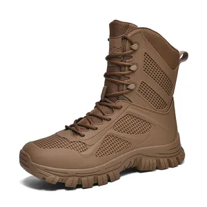 Bottes militaires tactiques marron respirantes de haute qualité pour le désert et le plein air.