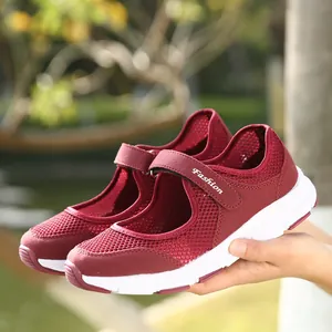 Women Casual Mesh Shoes Breathable Flyknit Loafers Lightweight Velcro Walking Shoes For Mom Comfortable Fashion Sneakers
