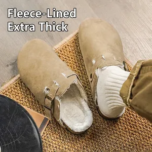 Warm fleece-lined Birkenstock style closed-toe clogs with adjustable buckle detail