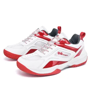 Breathable white and red badminton shoes with shock absorption for men