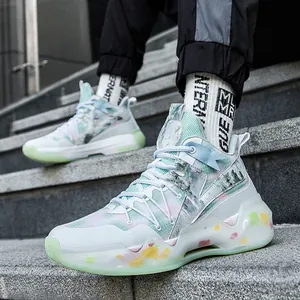 Herren High-Top Basketballschuhe mit Dämpfung und bunter Marmor-Sohle
