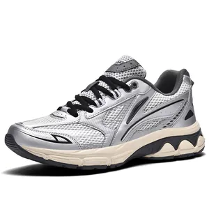 Ademende retro chunky sneakers met dikke zool en vetersluiting voor koppels, grijs