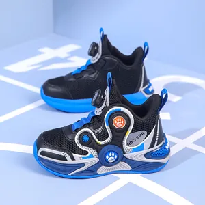 Breathable mesh children's basketball shoes for boys with quick rotary dial lacing system.