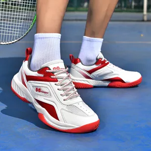 Breathable red and white professional badminton tennis shoes for men on court