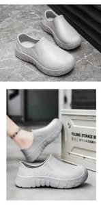 Side view detail of grey waterproof EVA chef shoes with slip-resistant thick sole
