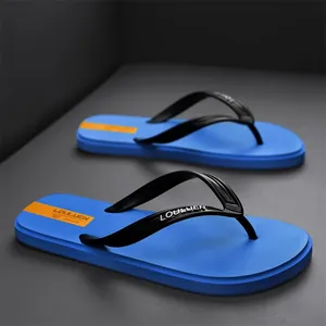 Blau-schwarze Strand-Flip-Flops mit gelbem Streifen und rutschfester Sohle für den Sommer