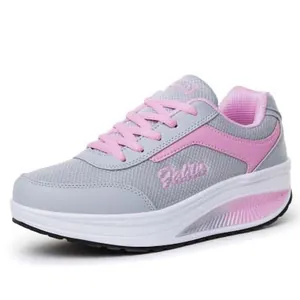 Women's breathable mesh rocking sneakers with thick platform sole in pink and gray