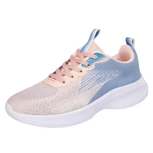 Women's lightweight breathable flyknit running shoe in pink and blue gradient design