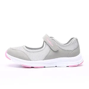 Lightweight breathable grey mesh walking shoes for women with stylish pink accents