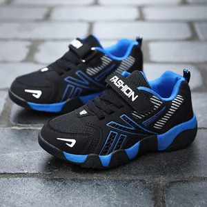 Breathable mesh running shoes for boys with soft soles in black and blue colors