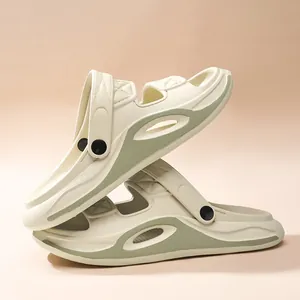 Comfortable men's two-way summer sandals with soft thick sole in cream and green