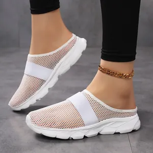Breathable white mesh slippers for women casual slip-on backless walking shoes