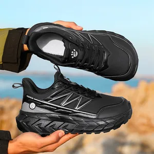 Men's wide-toe black athletic shoes with non-slip sole for outdoor casual wear