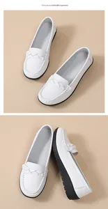 Detailed view of white leather loafers showing top and side angles with braided design.