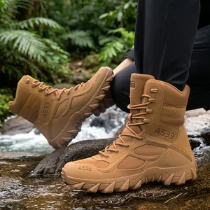 Men High Top Tactical Boots Suede TPU Mesh Breathable Outdoor Hiking Military Combat Boots Wear Resistant Anti Slip Rubber Sole