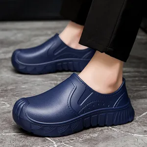 Waterproof navy blue EVA men's chef shoes featuring non-slip and oil-resistant soles