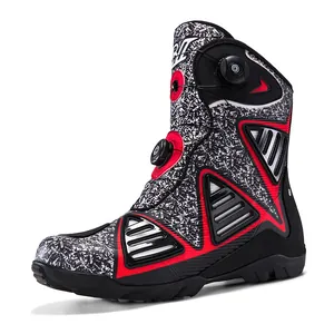 Botas de Motocicleta Profesionales Unisex Zapatos de Carreras de Caña Alta Protección de Dial Dual Botas Antideslizantes