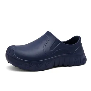 Durable dark blue waterproof EVA chef work shoes with non-slip soles in slip-on design