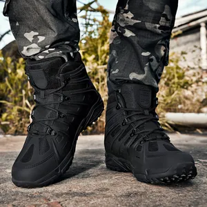 Men's black tactical hiking boots with breathable mesh and anti-slip rubber sole