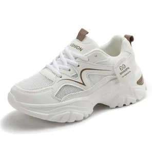 Witte ademende mesh chunky platform sneakers voor dames casual hardloopsportschoenen