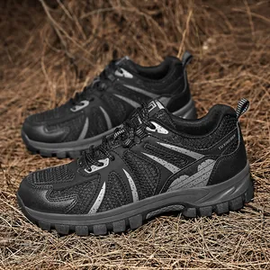 Breathable men's hiking and safety shoes with anti-smash and puncture protection in black