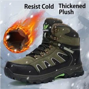 Men's Large Size Outdoor Hiking Shoes Plush Lined Warm Winter Mountaineering Boots Anti-Slip Rubber Sole Trekking Shoes